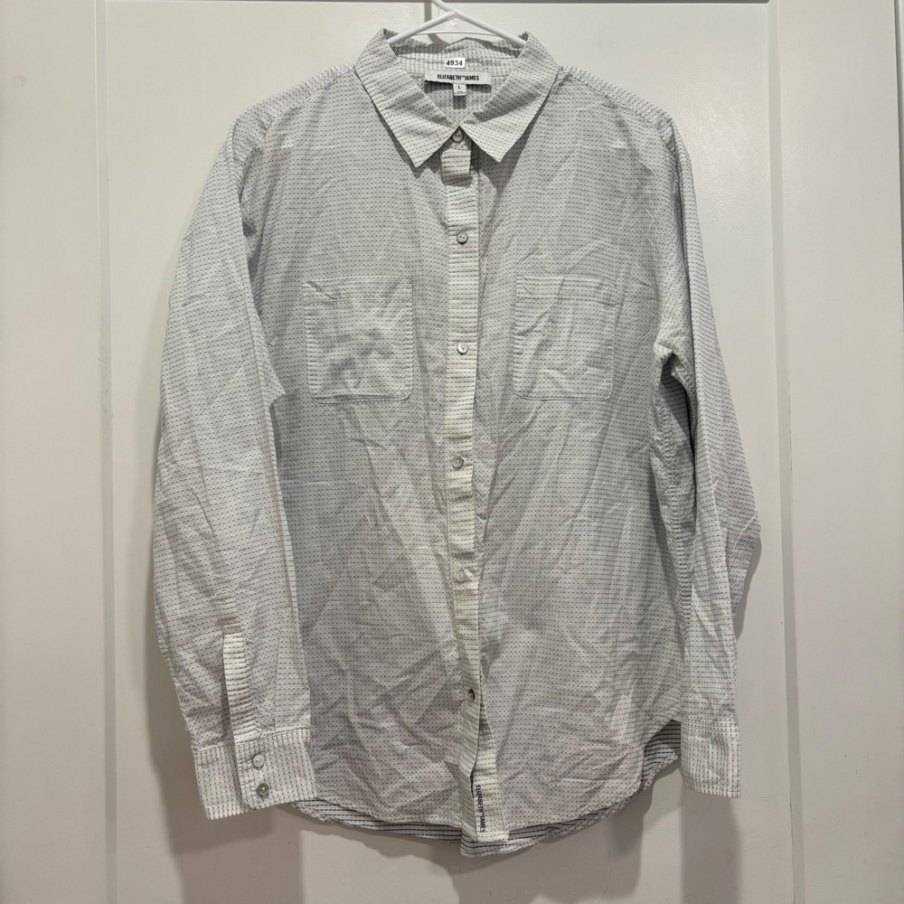 Elizabeth and James Mens White Blue Micro Dot Button Down Shirt Large L 4934